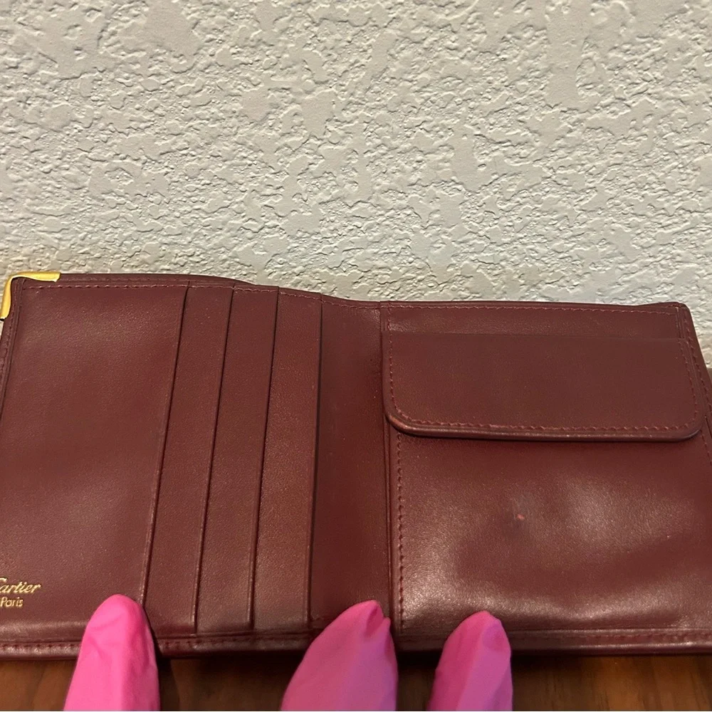 Cartier Burgundy Leather Wallet with Gold Corner Accents